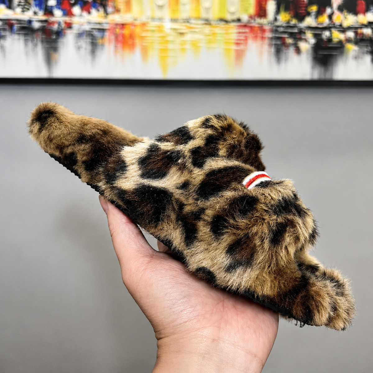 Cozy Teddy Plush Slide Slippers - leopard print