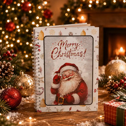 Christmas gift card book with Santa cover in a holiday setting