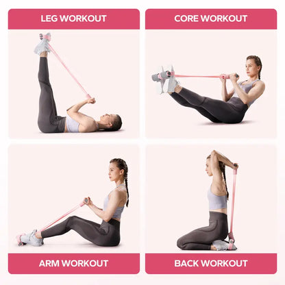 MERACH Pink pedal resistance band exercise examples for legs, core, arms and back