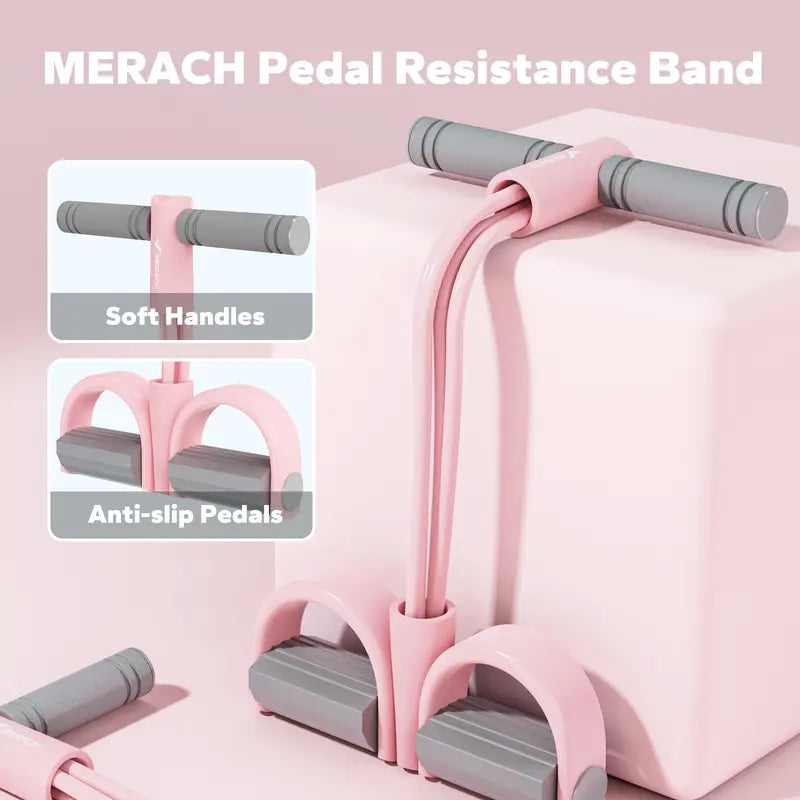 MERACH Pink pedal resistance band soft handles and anti-slip pedals