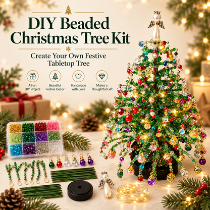 ⏰Limited-Time 50% Off – Family DIY Beaded Christmas Tree Kit with Warm LED Lights