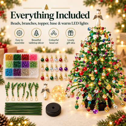 ⏰Limited-Time 50% Off – Family DIY Beaded Christmas Tree Kit with Warm LED Lights