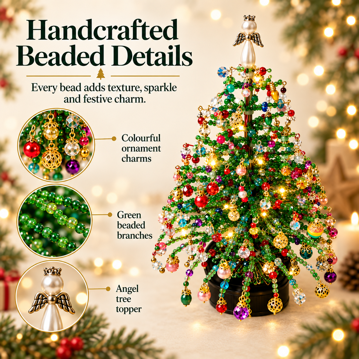 ⏰Limited-Time 50% Off – Family DIY Beaded Christmas Tree Kit with Warm LED Lights