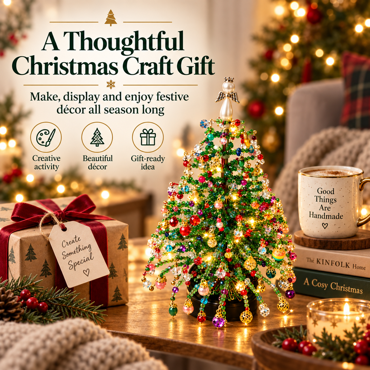 ⏰Limited-Time 50% Off – Family DIY Beaded Christmas Tree Kit with Warm LED Lights