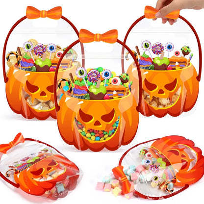Halloween Goodie Bags Plastic Candy Bag Trick or Treat Bags with Cauldron Skeleton black Cat Skull Pumpkin Design