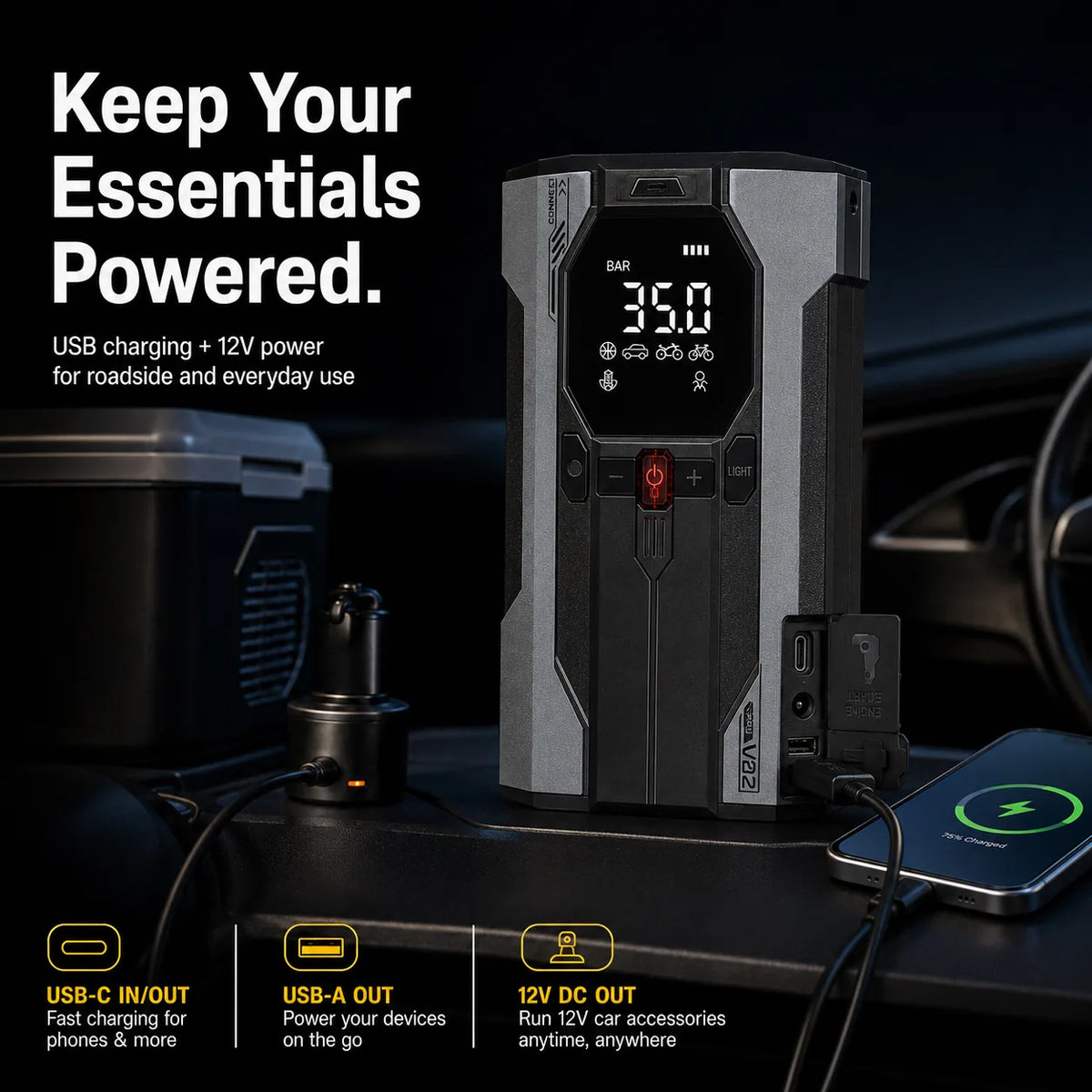 Valunori V02 Max USB and 12V emergency power